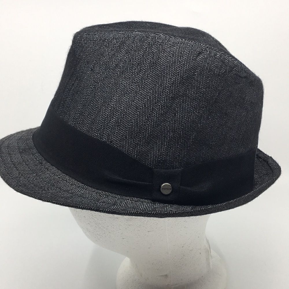 All American Stetson fedora hat black and gray chevron polyester Sz Small/Medium